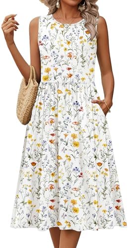 HOTOUCH Womens Summer Desses Casual Sleeveless Tank Midi Dress with Pockets Aline Flowy Vocation Beach Sundress 2026