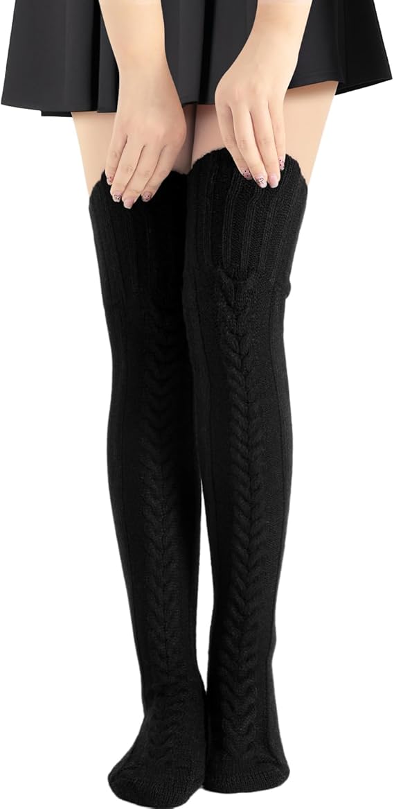 Clothirily Thigh High Socks for Women, Winter Over Knee Socks, Fashion Knitted Thick Thigh Tigh Boot Stockings Leg Warmers
