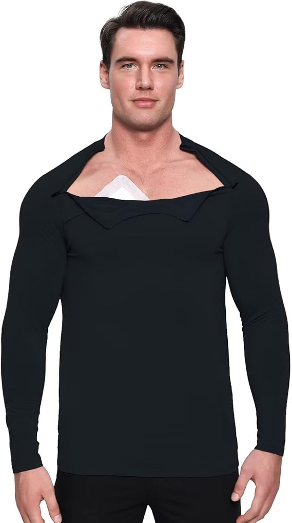 Landofgenie Mens Chemo Port Shirts Post Shoulder Surgery Recovery Shirts Long Sleeve Adaptive Clothes with Zipper