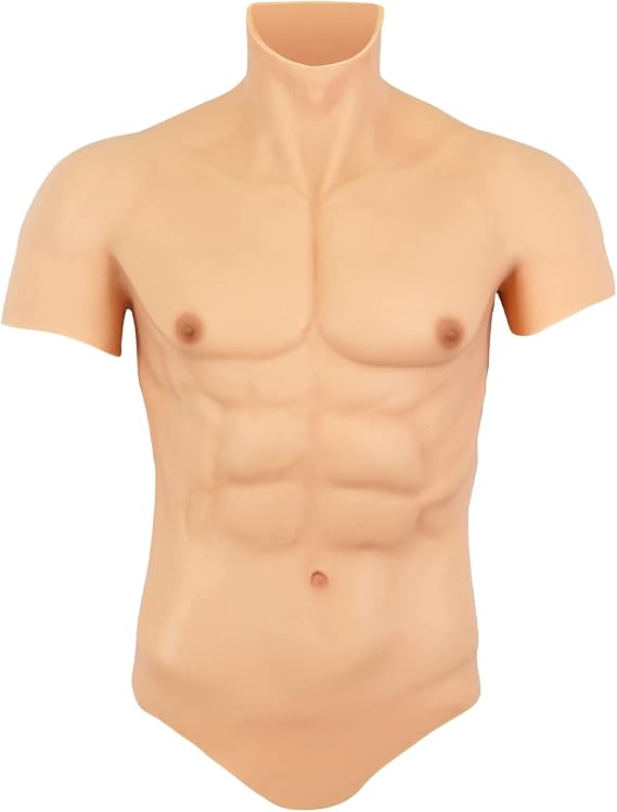 Silicone Muscle Chest Realistic Fake Muscle Male Chest Half Body Suit for Cosplay Halloween Props