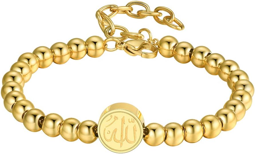 PROSTEEL Allah Bracelet, Muslim Islamic Jewelry Religious Islam Arabic God Charm Stainless Steel Beads Chain Bracelet, fits wrist from 5.9'' to 7.9'', Come with Box