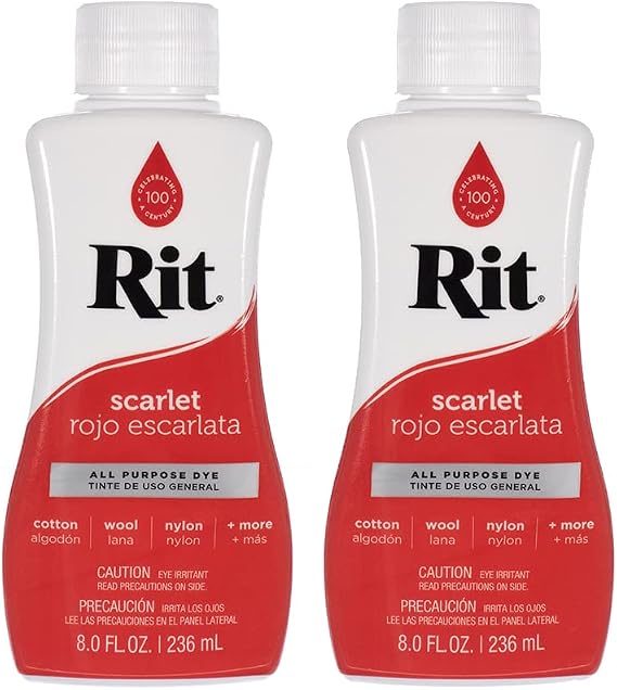 Rit Dye Multi-Purpose Liquid 8 OZ. | Great for Clothing, Accessories, Decor, and Much More | 2-Pack, Scarlet Red