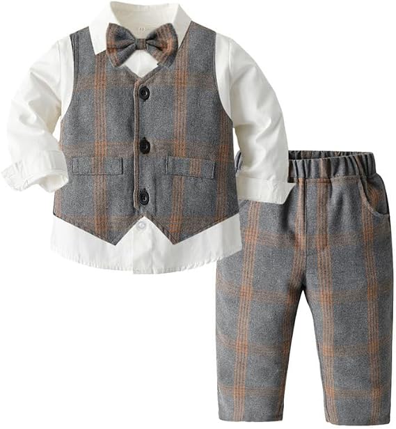 Toddler little Boys Long Sleeve T Shirt Tops Vest Coat Pants Child Kids Gentleman Outfits set