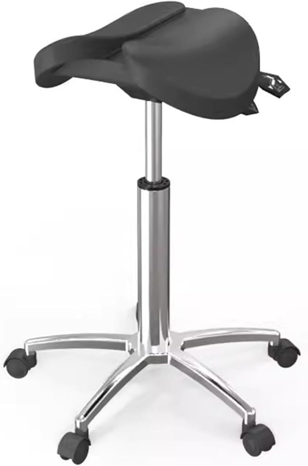 Saddle Stool Rolling Ergonomic Swivel Chair for Dental Office, Black Saddle Chair with Split Seat Design, 21"- 28" Extra Tall Hygienist Rolling Stool