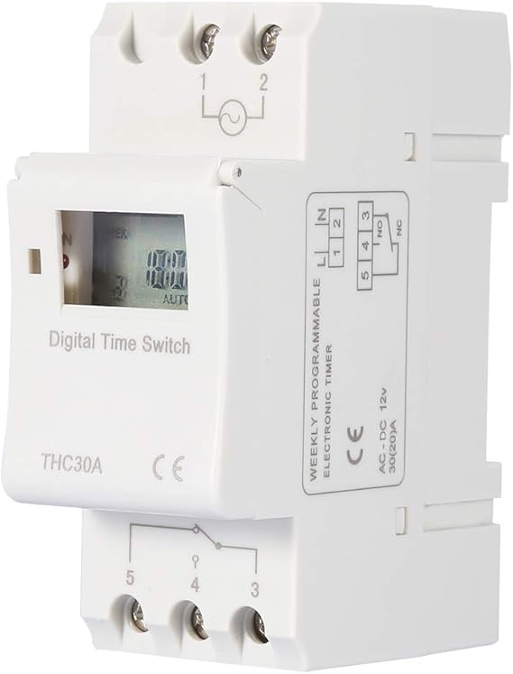 Oumefar Timer Relay Switch THC 30A Digital DIN Rail Timer Switch Relay Programmable Electronic LCD Time Control Switch On/Off Timer Settings for Neon Lamp Decoration(12V)