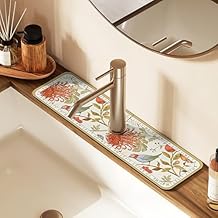Fantasy Style Faucet Draining Mat, Self Absorbent Draining Mat for Kitchen Counter, Diatom Mud Kitchen Faucet Mat Sink Splash Guard, for Bathroom & Kitchen (D), A895