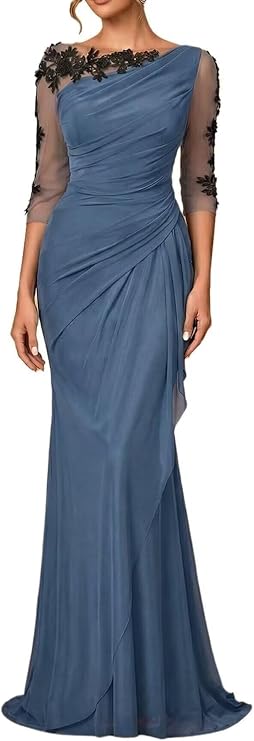 Mother of the Bride Dresses for Wedding Long Sleeve Formal Dress Lace Appliques Chiffon