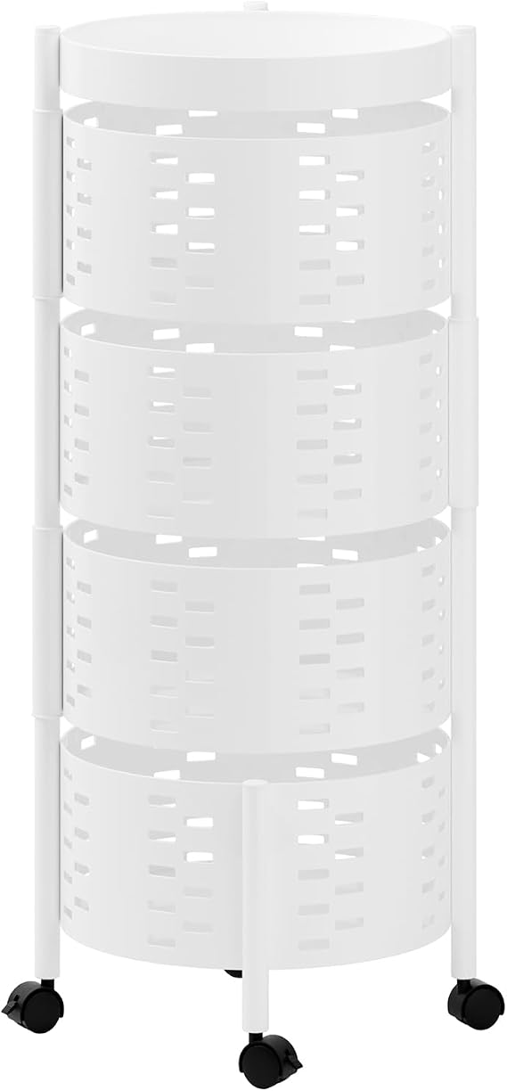 cdar Rotating Trolley, Kitchen Trolley Rotating Storage Shelves, Vegetable Storage Organizer, Fruit Basket Floor Stand Shelf Fruit Tower, 4/5 Tiers White 4-Layers