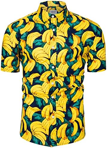 TUNEVUSE Men Floral Shirt Short Sleeve Button Down Flower Shirt Summer Beach Hawaiian Shirt Cotton