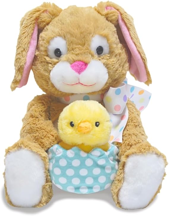 Cuddle Barn - Hip & Hop | Animated Plush Easter Bunny Interactive Stuffed Animal Toy Holding Chick in Egg Sings and Bops to Peter Cottontail