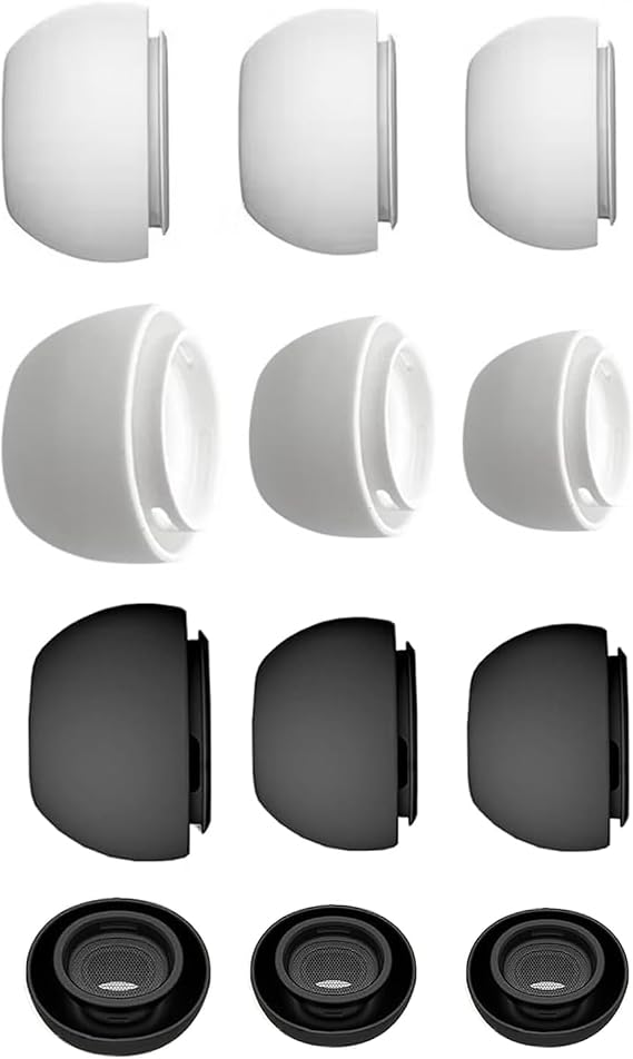 6 Pairs Replacement Ear Tips for AirPods Pro 1/2 Gen, Silicone Eartips with Noise Reduction Hole, White & Black S/M/L, Fit Charging Case
