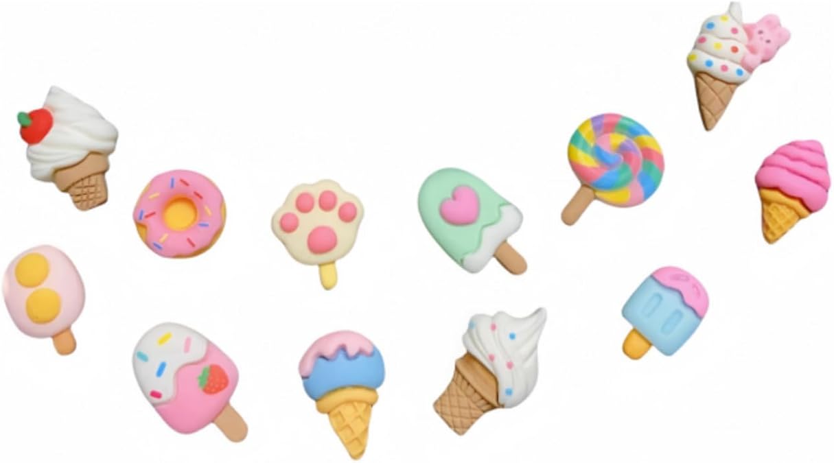 Food Shoes Charms Decorations, Ice Cream Cherry Shoe Charms Packs, Doughnuts Bunny Eggs Cat's Paw Lollipop summer shoes pins Accessories for Women Girls Clogs Sandals