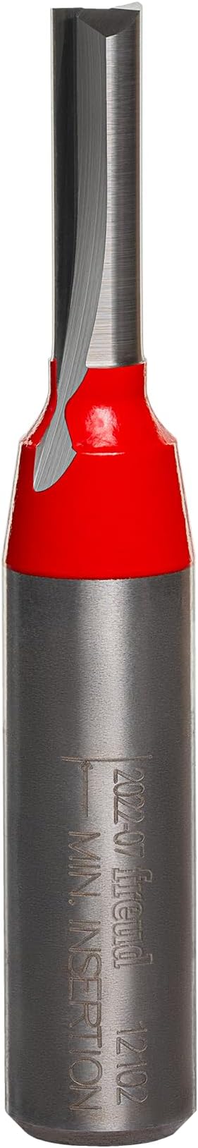 Freud 12-102: 1/4" (dia.) Double Flute Straight Bit with 1/2" shank, 2-7/8" overall length,Red