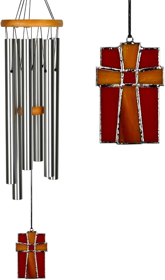 Woodstock Wind Chimes for Outside, Outdoor Decor, Garden, Patio and Front Porch Decor, (28") Memorial Sympathy Wind Chimes Amazing Grace Wind Chime Stained Glass Cross Christmas Gifts (AGS)