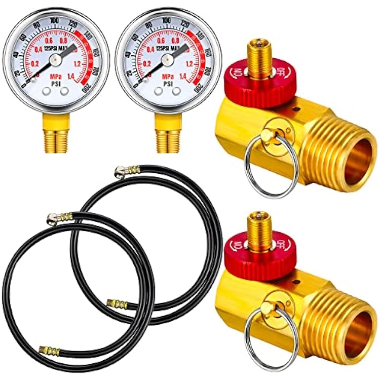 Peryiter Air Tank Repair Kit Including Safety Valve, 0-200 PSI Pressure Gauge and 4 Feet Air Tank Hose Assembly Kit for Portable Carry TankBlack,6 Pcs