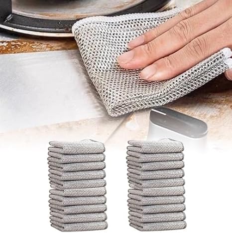 Multipurpose Wire Dishwashing Rags for Wet and Dry, 2024 New Multifunctional Double Layer Non Scratch Metal Wire Dishcloth, Kitchen Cleaning Cloths, Microfiber Dish Rags Scrubbing Pads (20Pcs)