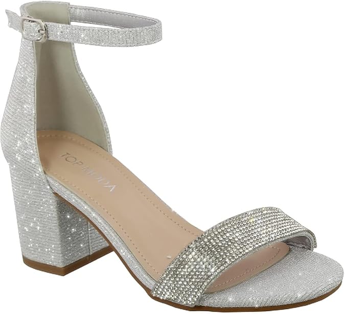 TOP Moda Diamond-1 Ankle Strap Dressy High Heel Sandal, Non-slip Sole, For Wedding, Party, Prom, Evening Wear, or Any Occasion, Sleek Style Block Heel Sandals