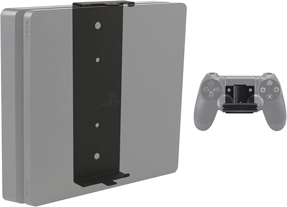 HIDEit Mounts 4S Pro Bundle, Wall Mounts for PS4 Slim and Controller, Steel Wall Mounts for PlayStation 4 Slim and One Rubber Dipped Controller Mount