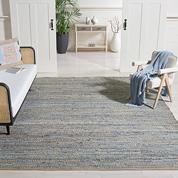 SAFAVIEH Area Rug 8x10 - Cape Cod Collection - Large - Natural & Blue, Handmade Flat Weave Braided Jute, Ideal for Living Room, Bedroom, Office, Dining Space CAP351A