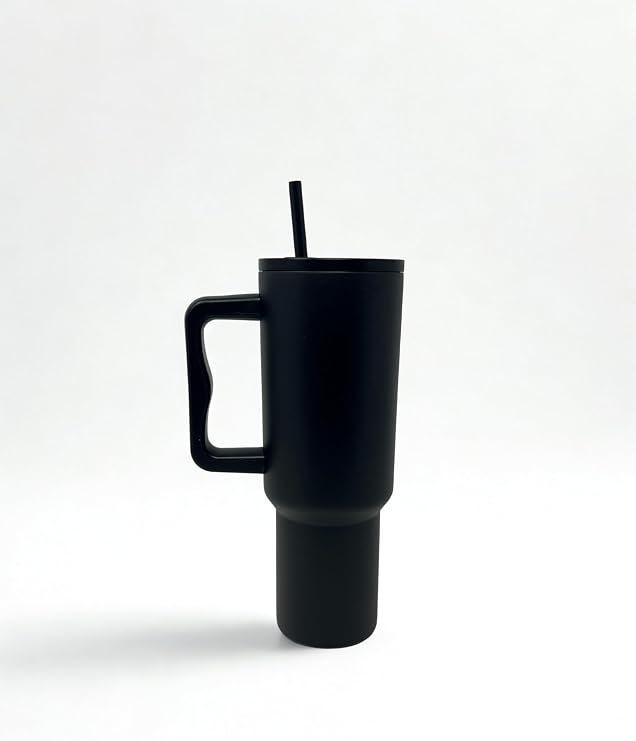 32oz Tumbler with Handle and Straw | Cup Holder Friendly | Double Wall Insulated Stainless Steel (Black)