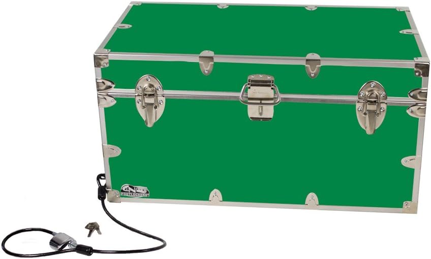 C&N Footlockers - Large Undergrad Storage Trunk wCable Lock - Made in the USA - Only STEEL Footlocker on Amazon - Durable Chest with Lid Stay - 32 x 18 x 16.5 Inches Kelly Green