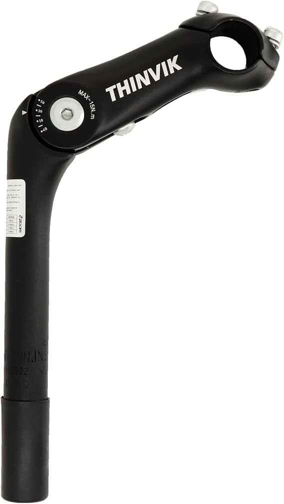 Thinvik Bike Quill Stem, 22.2mm Quill Shaft Diameter, Angle Adjustable -10 to 50 Aluminium Black Silver