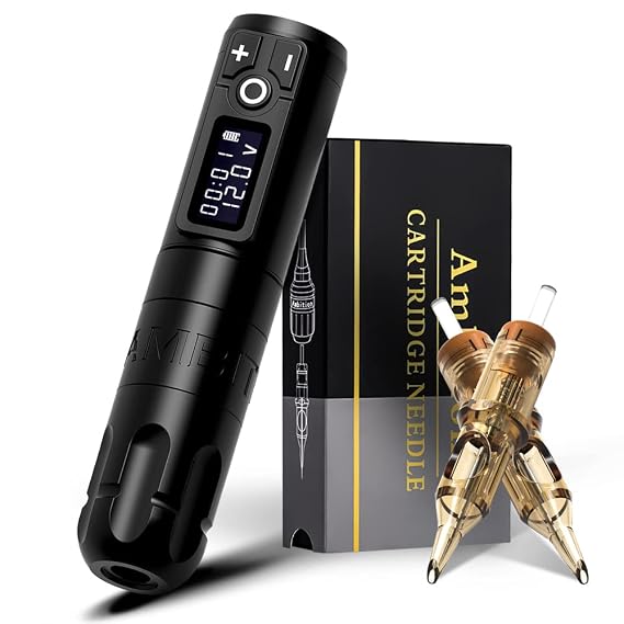 Ambition Soldier Rotary Battery Pen Tattoo Cartridge Machine with #12 Standard 9RL Disposable Tattoo Needles Cartridges