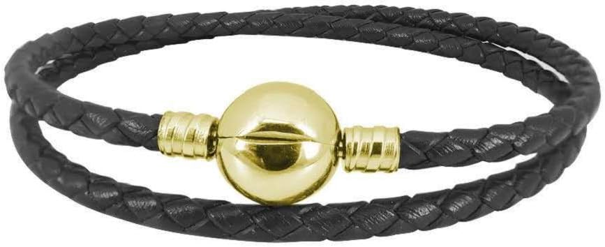 JMQJewelry Leather Braided Double Chain Compatible with Pandora Bracelets | 18cm 7.1inches for Men Women, Graduation, Paris, Birthday, Shopping , Auntie, Aiece, Nana, Birthday