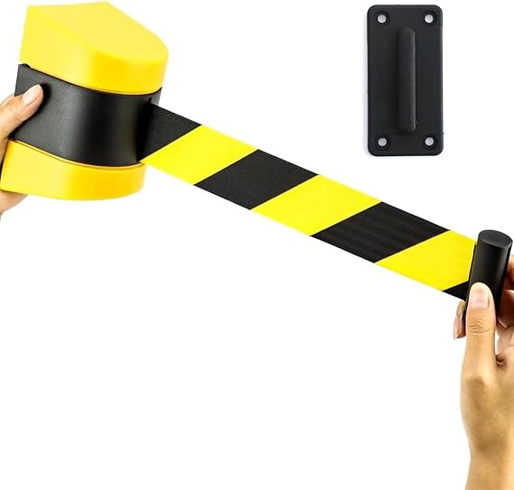 Wall Mount Retractable Barrier Belt, Queue Rope Barrier Isolation Tape Safety Warning Tape, Fixed Safety Cordon Barrier, Crowd Control Wall Barrier, Outdoor,Airports, Banks(5m/16.5ft)