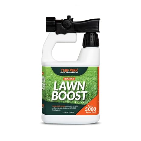 Turf Perk's Lawn Boost | Liquid Lawn Fertilizer Spray for Backyard Care | Revive Lawn Treatment & Lawn Food for Grass 32 oz with Hose-End Sprayer, Kid & Pet-Safe