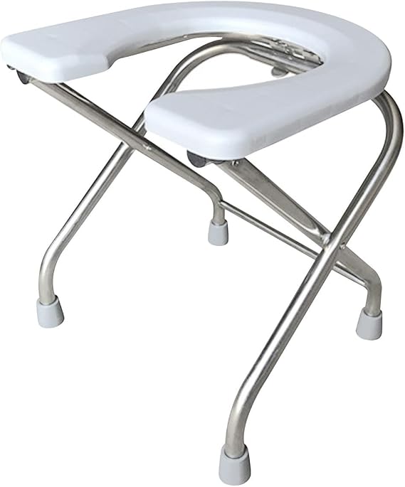 Toilet Seat Squat Toilet Stool Thickened Stainless Steel Tube Portable Elderly Squat Toilet Seat Bedside Commode for Bathroom Adults Elderly, Height 30cm