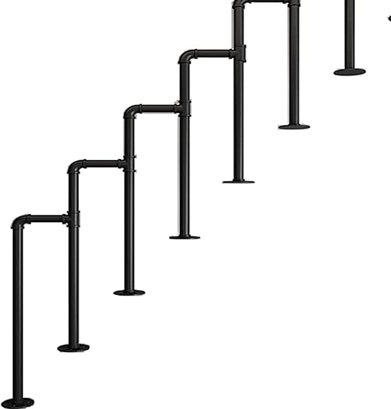 5PCS Black U-Shape Handrails for Indoor Stair,Wrought Iron Safety Banister Railing,Baluster Picket for Outdoor Step - Complete Kit(Size:90cm)