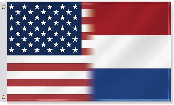 35 FT USA Netherlands Combo Flag,Large Dutch Friendship Decor,Double Side Digital Printed 150D Polyester Banner With Canvas Header Brass Grommet For Outdoor Indoor Parade Car