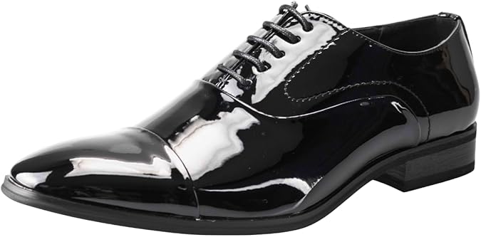 Men's Patent Leather Oxford Dress Shoes, Formal Lace-Up, Black