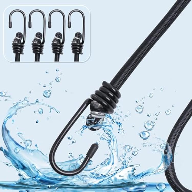 Bungee Cords with Hooks, Heavy Duty Outdoor Elastic Bungee Straps,Industrial Grade Bungee Rope for Securing TarpsLuggageTentsBikesGarden Tidying 4 Pack 72inch Black