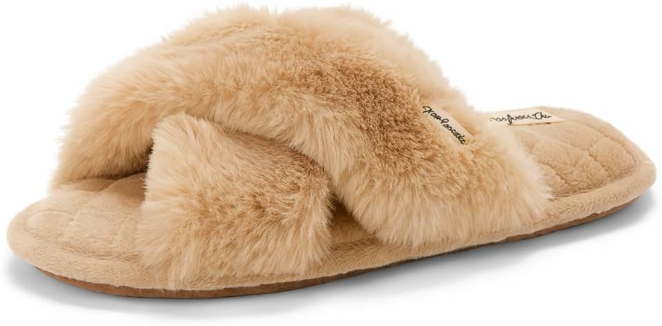 Jessica Cross Band Slide Memory Foam Open Toe Fuzzy Indoor Summer House Slippers