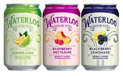 Waterloo-Sparkling Water, Naturally Flavored Variety Pack Lemon-Lime, Raspberry Nectarine, Blackberry Lemonade, 12 fl oz (Pack of 6 Cans)