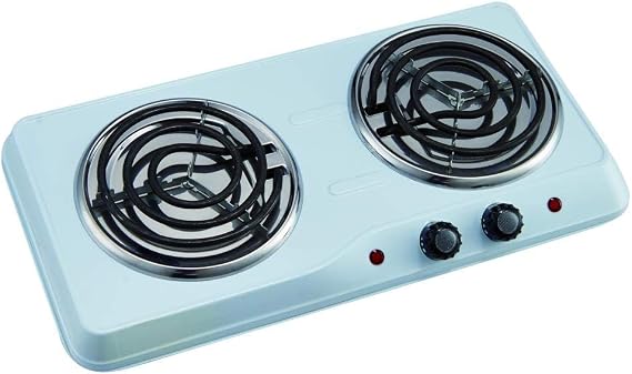 Courant Double Burner, 1700W Hot-Plate, White Countertop Burner, Portable Electric Cooktop, White, CEB2183W