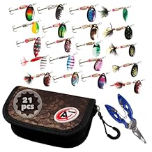 Fisherman Gift Fishing Lures for Bass, 21 pcs Spinning Lures for Trout - with Carry Bag and Pliers, Line Cutter, Hook Remover - Hard Metal Spinner Baits Kit for Fisher Men, Women