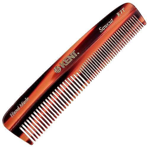 Kent R7T Double Tooth Hair Pocket Comb, Small CoarseWide Comb for Hair, Beard, and Mustache Grooming for Men, Women, and Kids - Saw Cut, Hand Polished, Handmade in England