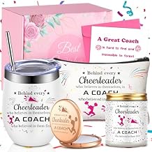 7 Pcs Cheer Coach Gifts for Women Cheerleader Gifts Include Cheer Tumbler Cup, Makeup Bag, Compact Mirror, Candle Cheerleader Card for Coach Birthday(Rose Red)