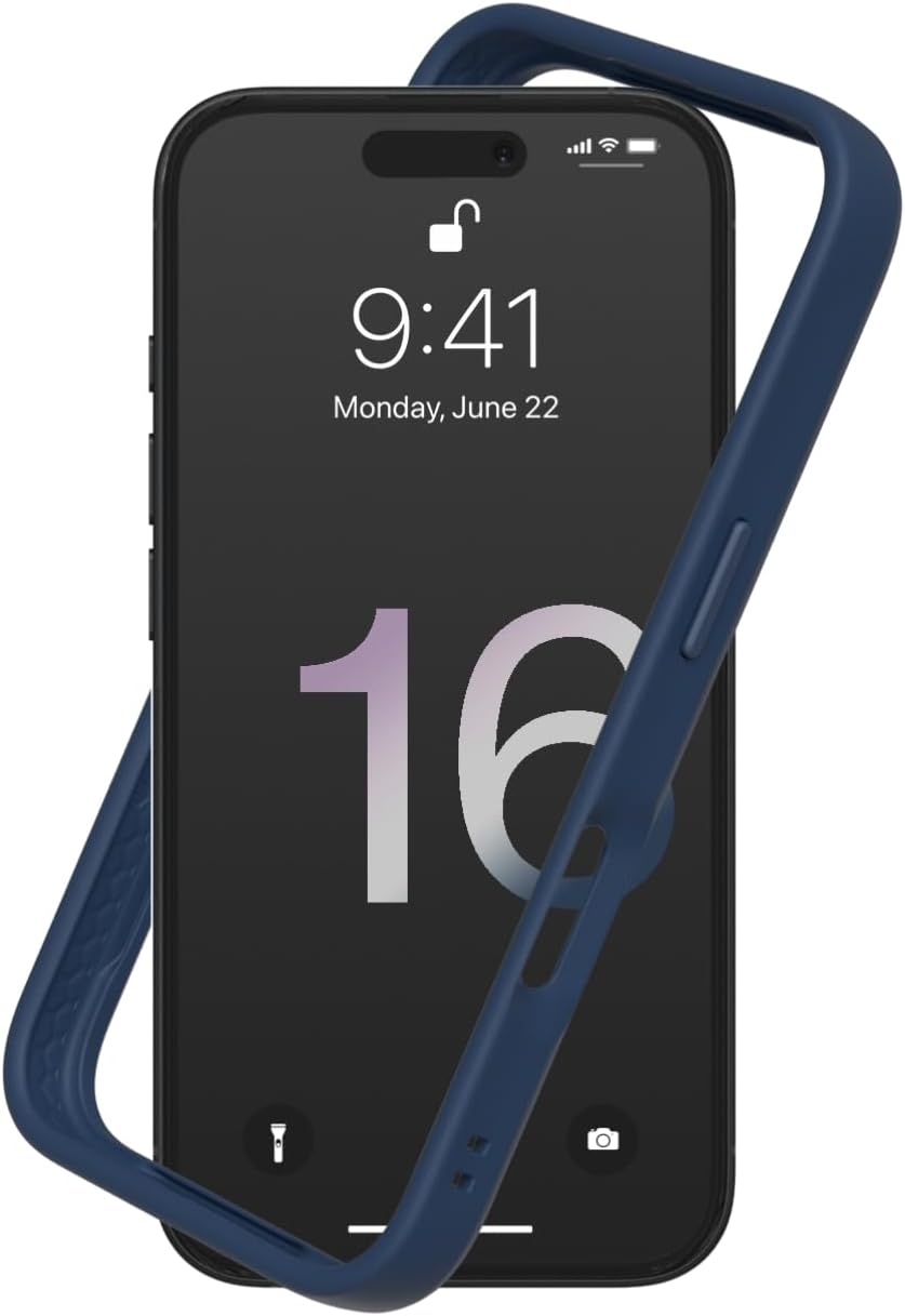 RhinoShield Bumper Case Compatible with [iPhone 16] | CrashGuard - Shock Absorbent Slim Design Protective Cover 3.5M  11ft Drop Protection - Navy Blue