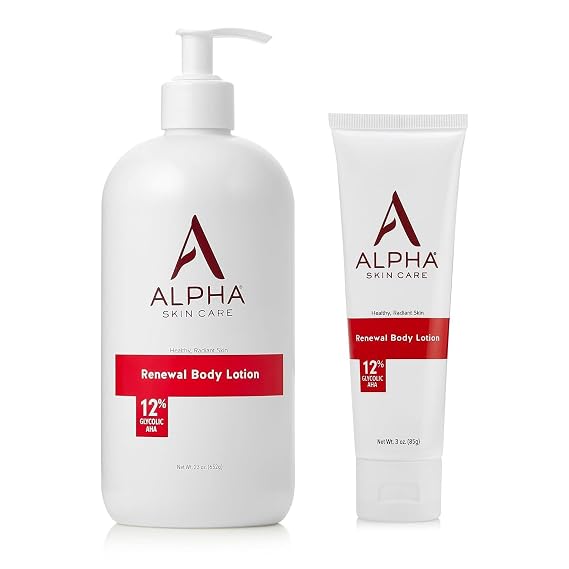 Alpha Skin Care Revitalizing Body Lotion, 12% Glycolic AHA, Simple & Effective Daily Moisturizer Hydroxy Acid, Hydrates & Exfoliates for Soft, Smooth Skin, Anti-Aging, 23 Oz & 3 Oz