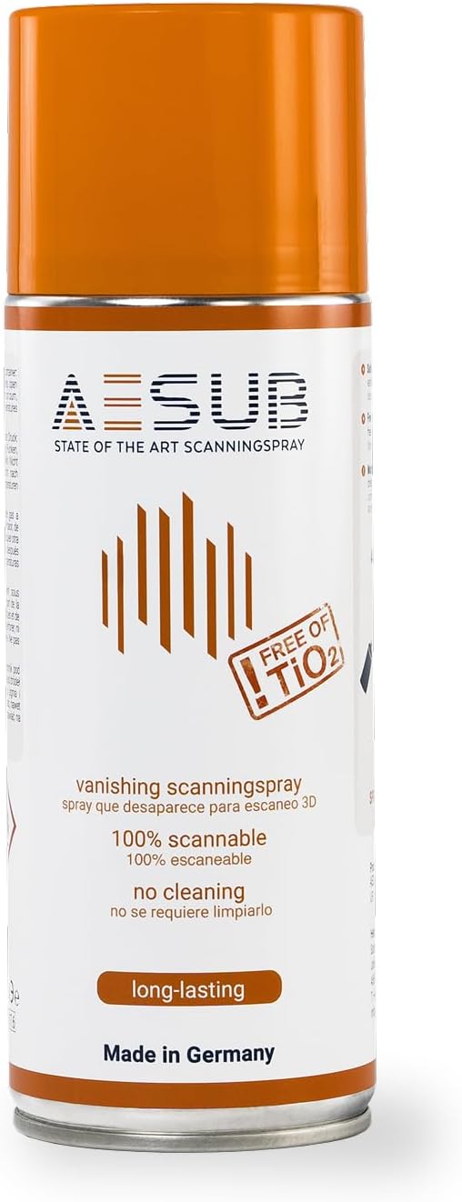 AESUB Orange 3D Scanning Spray - 400 ml Self-Volatilising Scan Spray with Long Durability, Pigment-Free & Residue-Free, for Precise 3D Scans in Long Measuring Campaigns, Made in Germany
