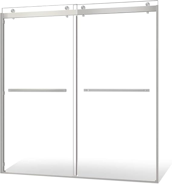 Frameless Double Sliding Shower Door 44-48 x 74 - SGCC Tempered Glass 3/8 Inch - Chrome Heavy Duty Hardware with Adjustable Wall Profiles