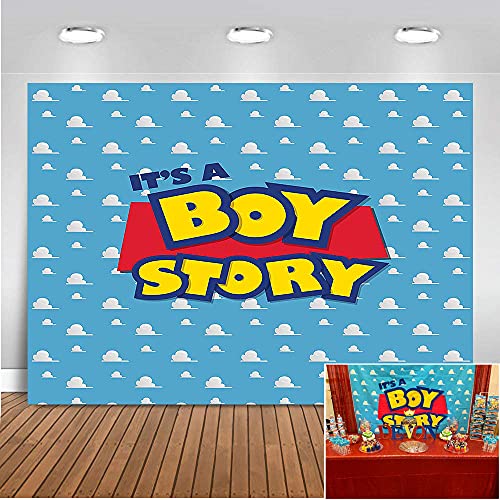 YQ Its a Boy Story Backdrop Birthday Party Theme Photo Background Blue Sky White Clouds Photography Backdrops Baby Shower Kids Hero Photo Booth Studio Props Vinyl 7x5ft