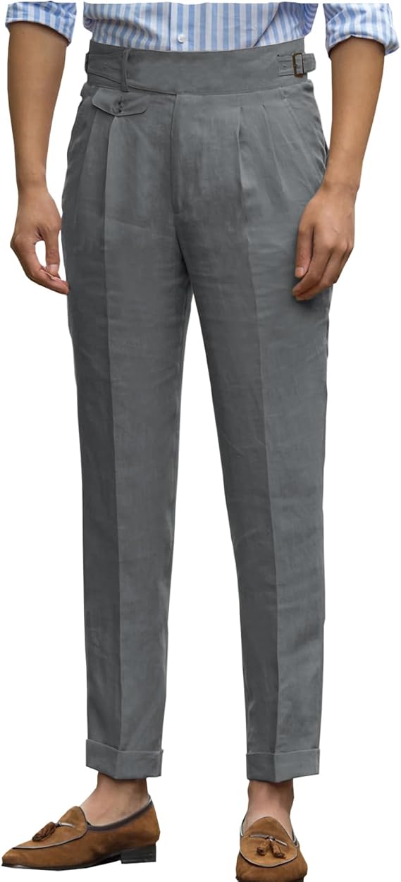 Men's Fit Pants Pockets Slacks Casual Business Slim Lightweight Linen Gurkha Pants