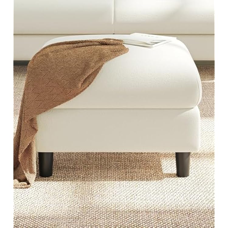 Welzona Teddy Storage Ottoman, 26.7 Large Living Room Ottoman, All-Wood Coffee Table Ottomans with Storage, Tool-Free Setup Ottomans for Living Room, Bench for Bedroom, Beige