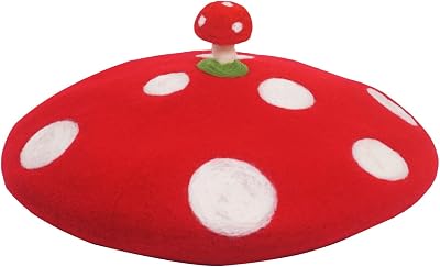 Handmade Kawaii Mushroom Beret Vintage Artist Painter Hat Women Wool Cap