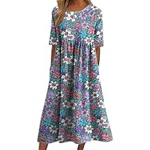 Boho Sundresses for Women Trendy Short Sleeve Crew Neck Floral Casual Plus Size Dress